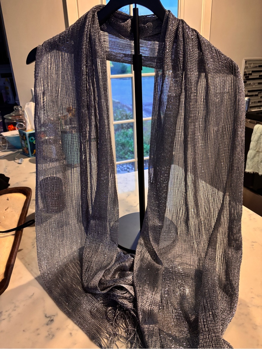 Sheer Metallic Black Scarf - Unbranded